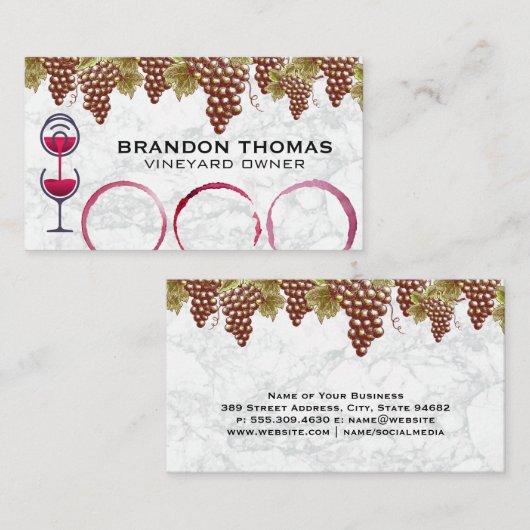 Hangende wijn druiven | Marmer | Wijnvlekken Visitekaartje (Voorkant / Achterkant)