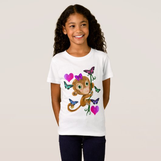 Hangin 'Around Monkey met Vlinders & Harten T-shirt (Voorkant volledig)
