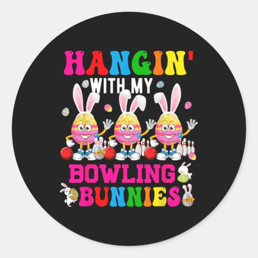 Hangin met m'n Bowling Bunnies drie cute Bunny E Ronde Sticker (Voorkant)