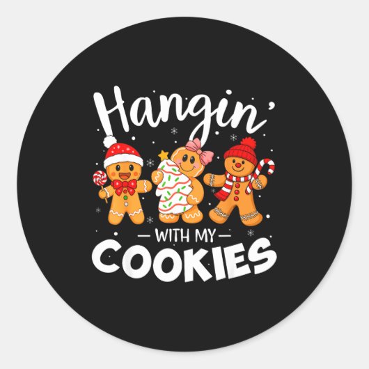 Hangin With My Cookies Gingerbread Women Christmas Ronde Sticker (Voorkant)