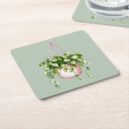 Hanging Basket Greenery Waterverf Kartonnen Onderzetters (Schuin)