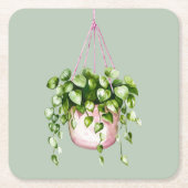 Hanging Basket Greenery Waterverf Kartonnen Onderzetters (Voorkant)