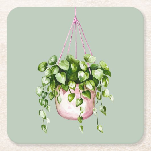 Hanging Basket Greenery Waterverf Kartonnen Onderzetters (Voorkant)