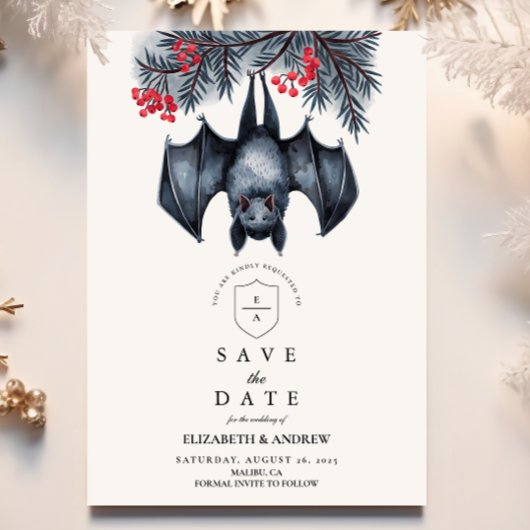 Hanging Bat Gothic Winter Wedding Save The Date