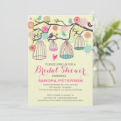 Hanging Bird Cages & Retro Flowers Wedding Sticker Kaart (Staand voorkant)