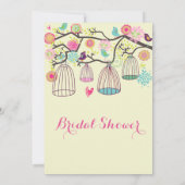 Hanging Bird Cages & Retro Flowers Wedding Sticker Kaart (Achterkant)