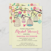Hanging Bird Cages & Retro Flowers Wedding Sticker Kaart (Voorkant / Achterkant)