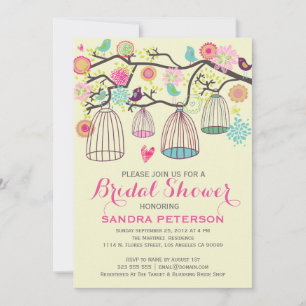 Hanging Bird Cages & Retro Flowers Wedding Sticker Kaart