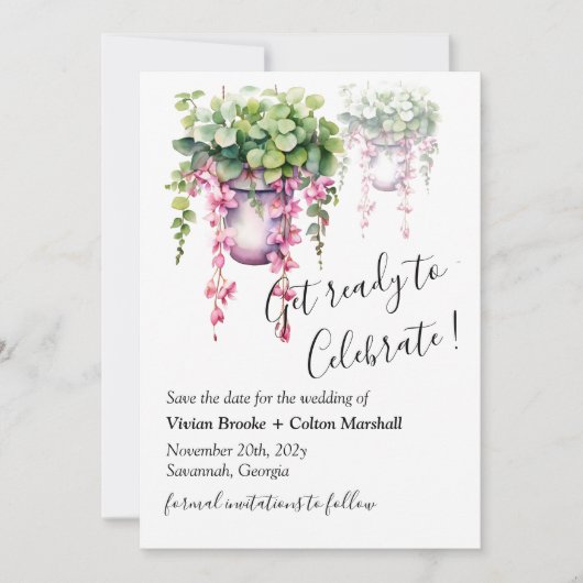 Hanging Blooms Minimalist Floral Wedding Save The Date (Voorkant)