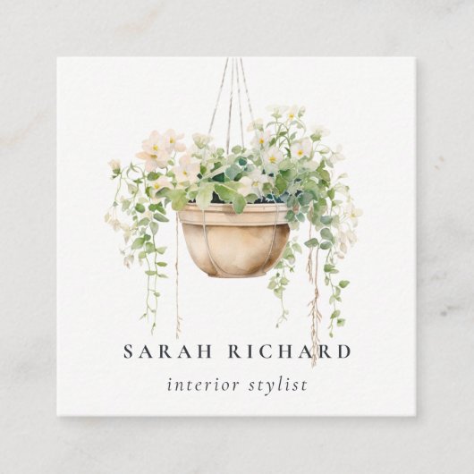 Hanging Floral House Planten Botanische QR Code Vierkante Visitekaartje (Voorkant)