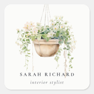 Hanging Floral House Planten Waterverf Botanisch Vierkante Sticker