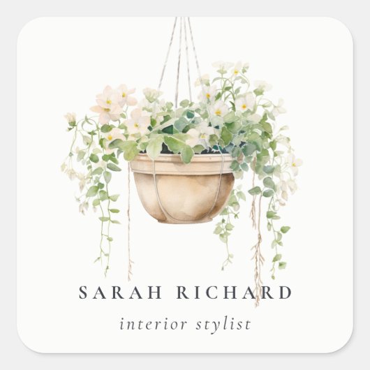 Hanging Floral House Planten Waterverf Botanisch Vierkante Sticker (Voorkant)