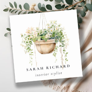 Hanging Floral House Planten Waterverf Botanisch Vierkante Visitekaartje