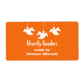 Hanging Ghosts Halloween Baking Labels, Sinaasappe Etiket (Voorkant)