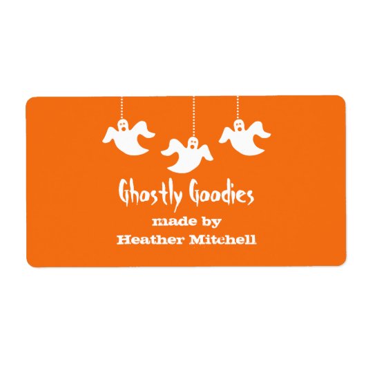 Hanging Ghosts Halloween Baking Labels, Sinaasappe Etiket (Voorkant)