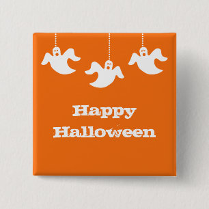Hanging Ghosts Halloween Button, Sinaasappel Vierkante Button 5,1 Cm