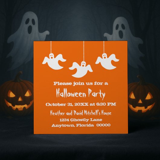 Hanging Ghosts Halloween Invite, Sinaasappel Kaart