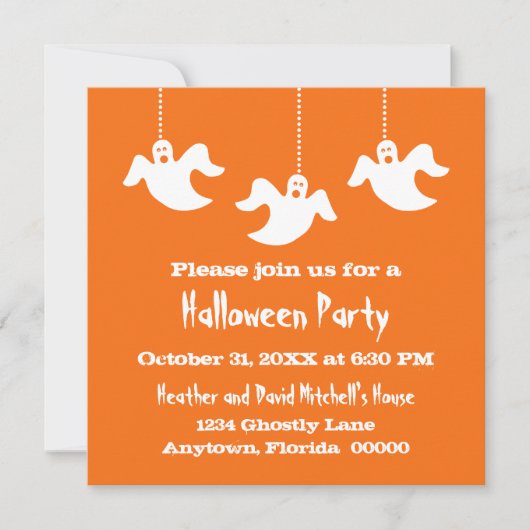 Hanging Ghosts Halloween Invite, Sinaasappel Kaart (Voorkant)