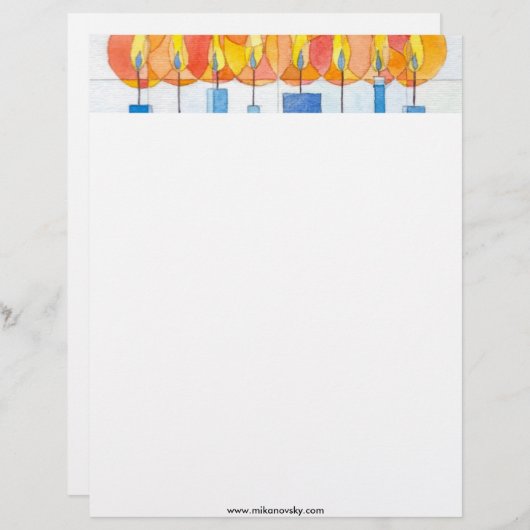 Hanging Hanukkah Candles Gepersonaliseerd Briefhoofd (Voorkant / Achterkant)