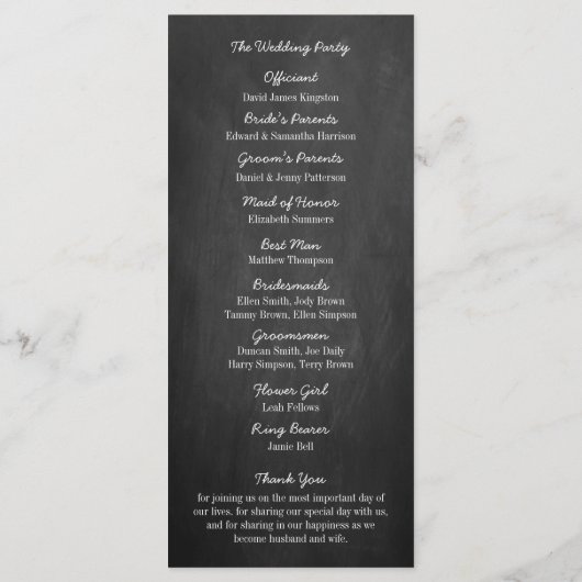 Hanging Heart Tree Chalkboard Wedding Programme Programmakaart (Achterkant)