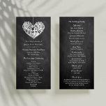 Hanging Heart Tree Chalkboard Wedding Programme Reclamekaart<br><div class="desc">Deze sjablonen van het trouwprogramma hebben een romantische hangende boom, die binnenkort man en vrouw zal zijn, die in de vorm van een hart gekerfd is. Het effect van het karton achtergrond maakt deze programma's perfect voor om het even welk paar dat een chic moderne bruiloft plant. Deze programma's kunnen...</div>