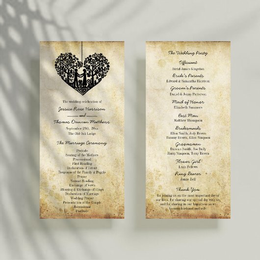 Hanging Heart Tree Vintage Wedding Programme Reclamekaart