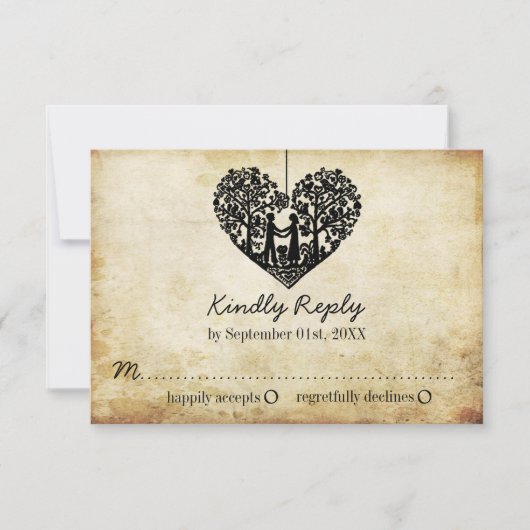 Hanging Heart Tree Vintage Wedding RSVP (Voorkant)