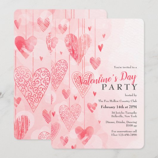 Hanging Hearts Valentijnsdag Uitnodiging (Voorkant / Achterkant)