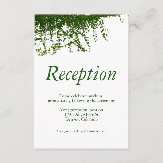 Hanging Ivy Greenery bruiloft receptie Informatiekaartje (Voorkant)