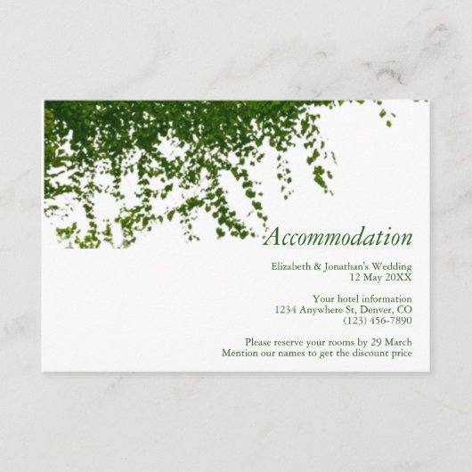 Hanging Ivy Greenery Wedding Accommodatie Informatiekaartje (Voorkant)