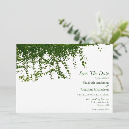 Hanging Ivy Greenery Wedding Save The Date (Staand voorkant)