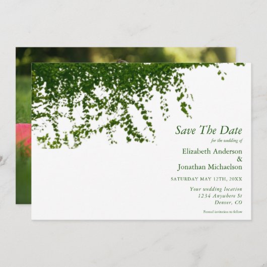 Hanging Ivy Greenery Wedding Save The Date (Voorkant / Achterkant)