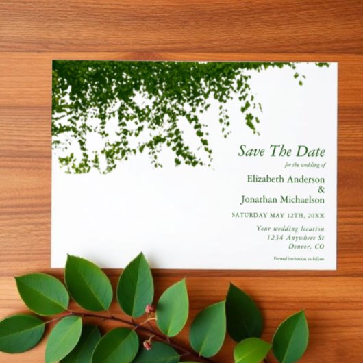 Hanging Ivy Greenery Wedding Save The Date