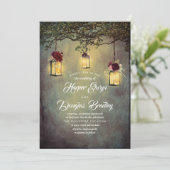 Hanging Lantern Burgundy Red Rustic Wedding Kaart (Staand voorkant)