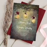 Hanging Lantern Burgundy Red Rustic Wedding Kaart<br><div class="desc">Grote lantaarns met bruine rode florale twijgen,  rustige landtrouwuitnodigingen</div>