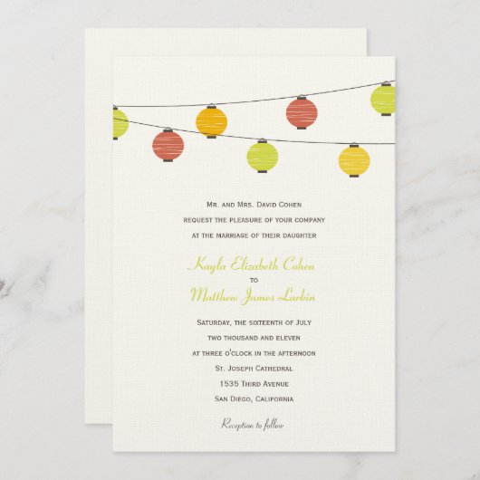 Hanging Lantern Wedding Invitation Kaart (Voorkant / Achterkant)