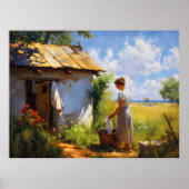 Hanging Laundry bij het huisje Poster (Voorkant)