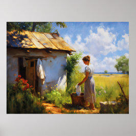 Hanging Laundry bij het huisje Poster