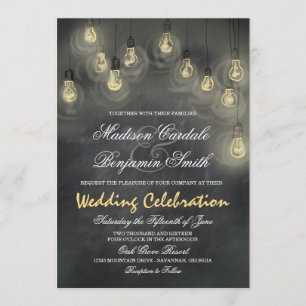 Hanging Lights  Chalkboard Wedding Invites Kaart