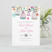 Hanging Love-Birds Cages & Retro Flowers Kaart (Staand voorkant)