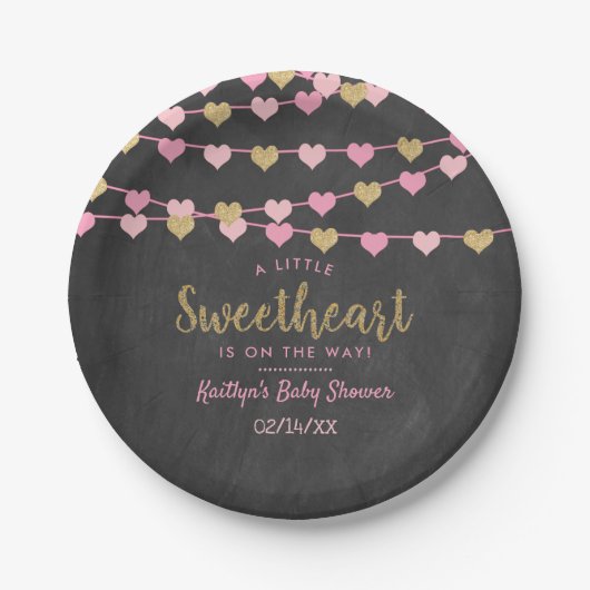 Hanging Love Hearts Little Lieverd Baby shower Papieren Bordje (Voorkant)