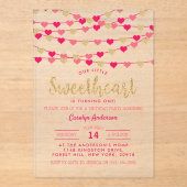 Hanging Love Hearts Little Sweeschatje Acryl Uitnodigingen (Voorkant)