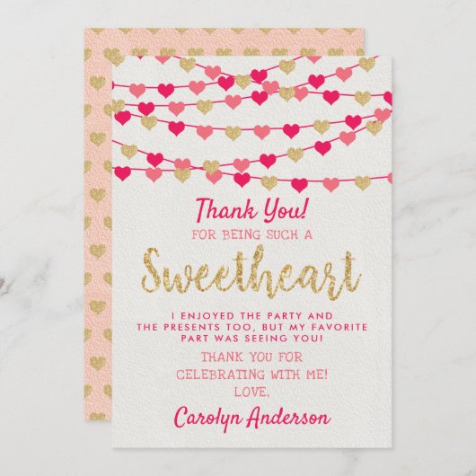 Hanging Love Hearts Little Sweeschatje Bedankkaart (Voorkant / Achterkant)