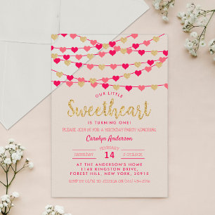 Hanging Love Hearts Little Sweetheart Verjaardag Acryl Uitnodigingen