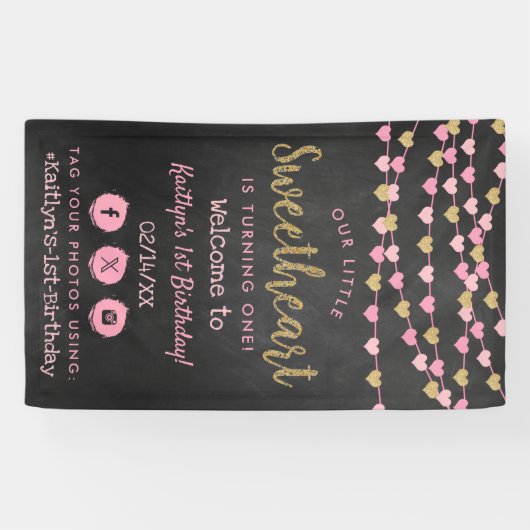 Hanging Love Hearts Sweetheart Birthday Welcome Spandoek (Horizontaal)