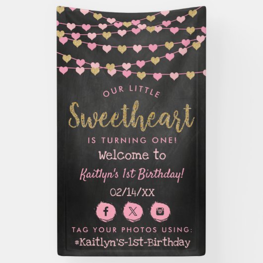 Hanging Love Hearts Sweetheart Birthday Welcome Spandoek (Verticaal)