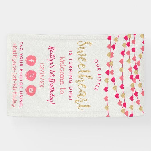 Hanging Love Hearts Sweetheart Birthday Welcome Spandoek (Horizontaal)