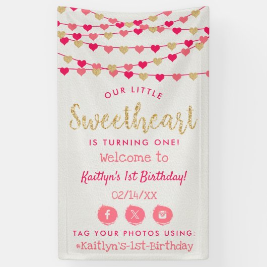 Hanging Love Hearts Sweetheart Birthday Welcome Spandoek (Verticaal)