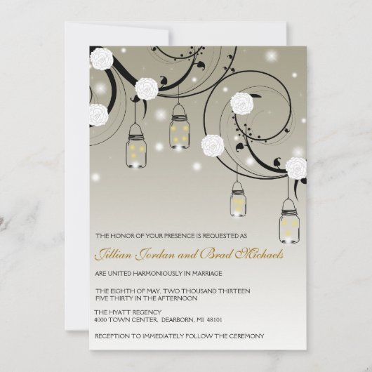 Hanging Mason Jar en Fireflies Wedding Invitation Kaart (Voorkant)