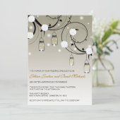 Hanging Mason Jar en Fireflies Wedding Invitation Kaart (Staand voorkant)